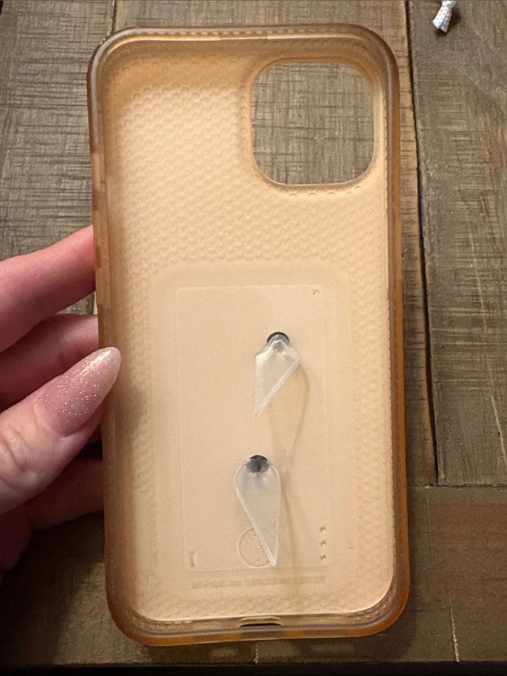 iPhone 13 Loopy Case Gold metallic Print with Clear Hand Strap- right handed